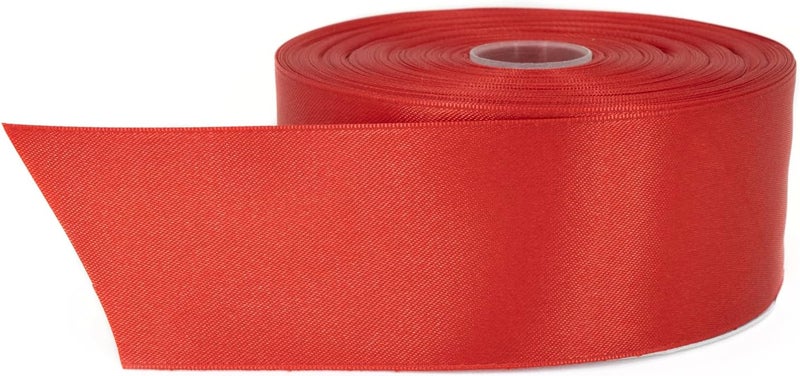 Stuffvisor Red Satin Ribbon Roll - 2" x 50 Yards, Double Face Solid Color, Thick & Durable, 100% Polyester for Gift Wrapping, Crafts, Hair & Decorations - Image 1
